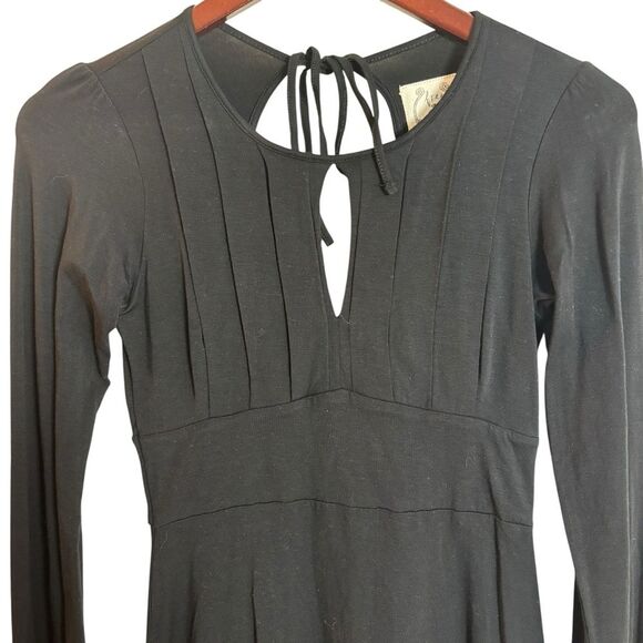 Vintage Free People Long Sleeve Keyhole Mini Dress Witchy Whimsigoth Black XS - Picture 4 of 12